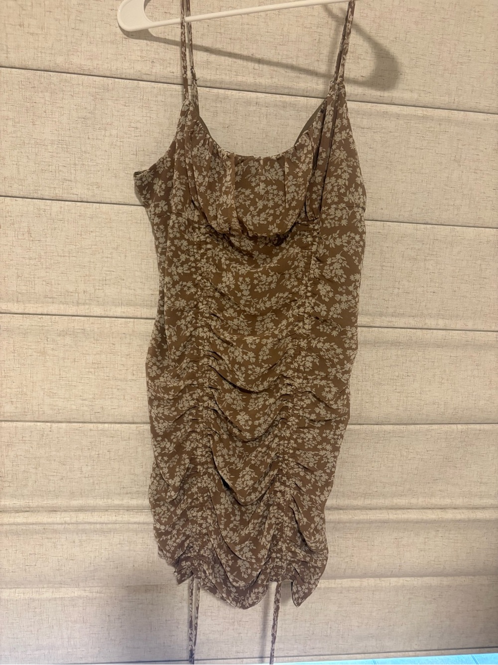 Brown Floral Ruched Slip Dress